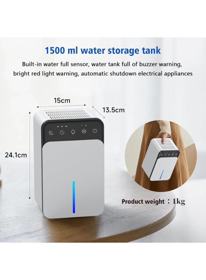 TDOO Home 50oz (1500ml) Room Dehumidifier with Auto Shut-off, Sleep Mode, Auto Defrost, Silent Portable Small Dehumidifier with Timer, 7-Color Lights, 2 Working Modes - Image 2